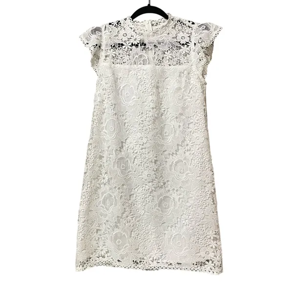 Cupcakes & Cashmere White Lace Cap Sleeve Sheath Dress Mini M Formal Bridal NEW - Image 2
