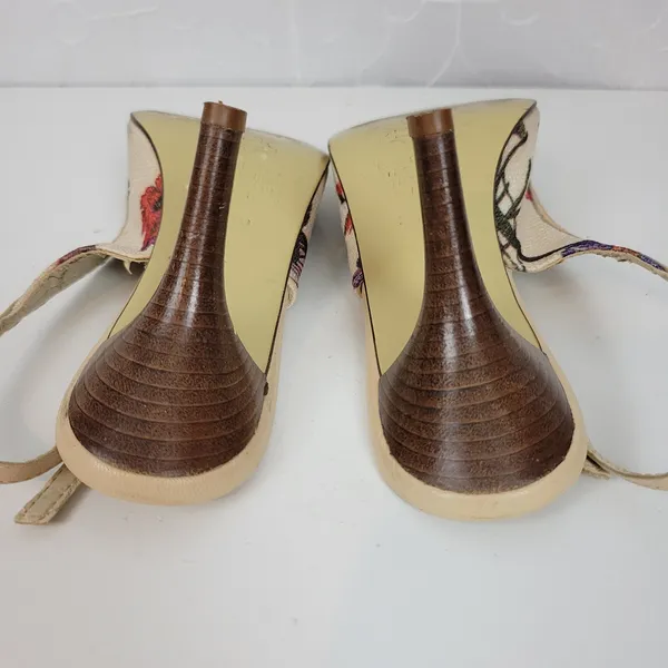 Massimo Baldi Womens Sandals Size 6.5 Cream Floral Open Toe Slingback Heels - Image 6