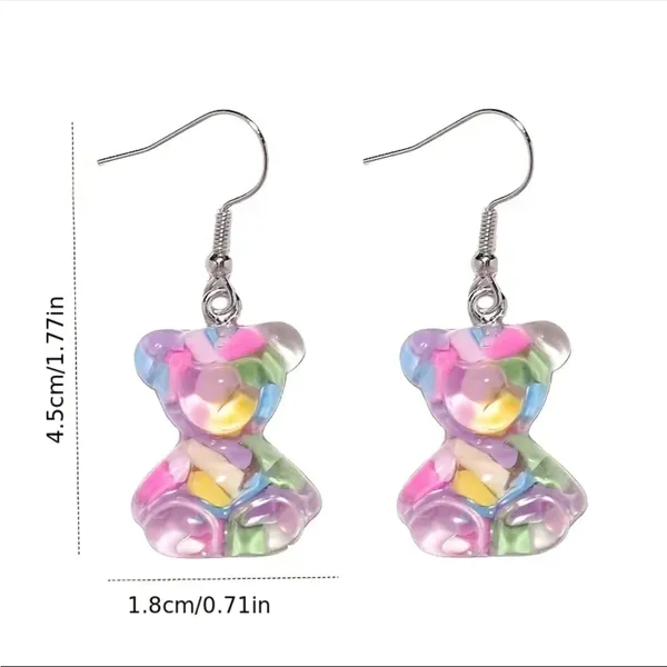1pair Cute 3D Colorful Acrylic‎ Bear Drop Earrings *Faux Fashion Jewelry - Image 6