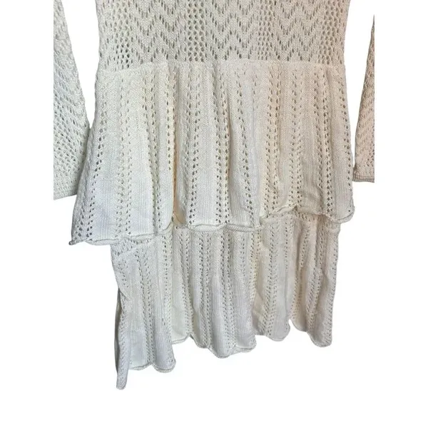 NWT Cynthia Rowley Pointelle Knit Peplum Sweater Dress Cream Size M - Image 10