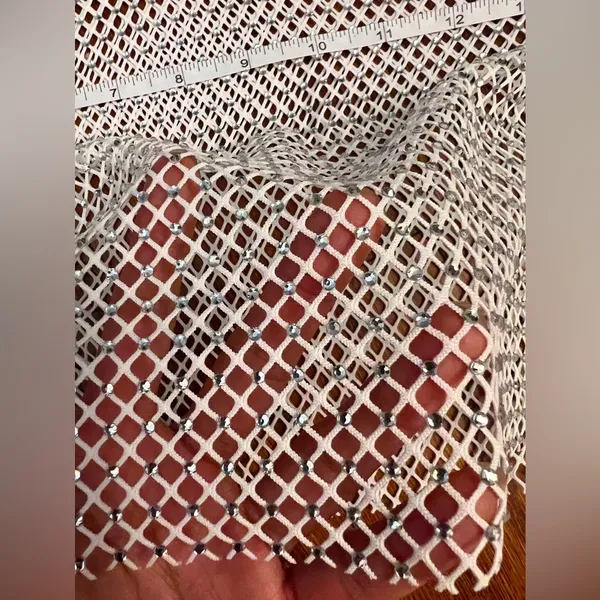 White Mesh T-shirt with Rhinestones Sheer White Mesh Top - Image 7