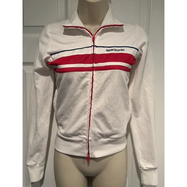 Abercrombie & Fitch‎ Track Jacket XS White Red Zip Up Tennis Y2k Retro Athletic - Image 2