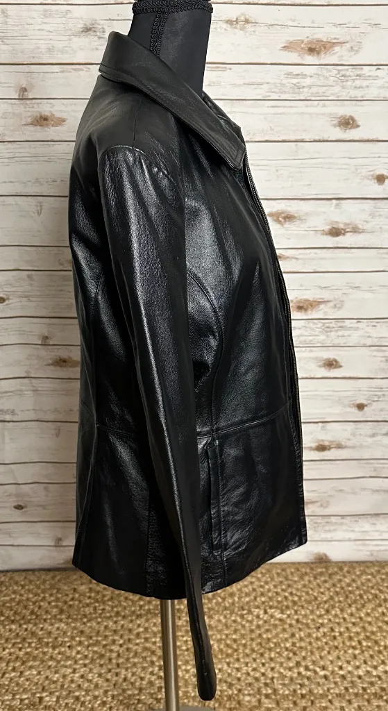 Worthington black 100% genuine leather full zip long sleeve jacket Size Small - Image 3
