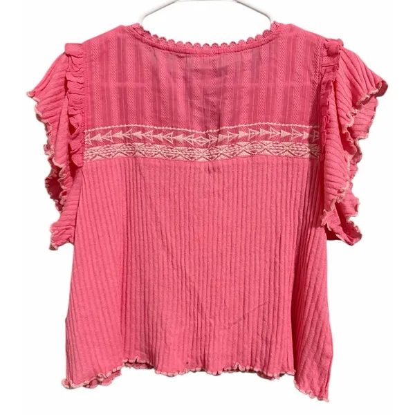 Free People Sarafina Embroidered Top‎ Pink Rose Women's Size Small - Image 2