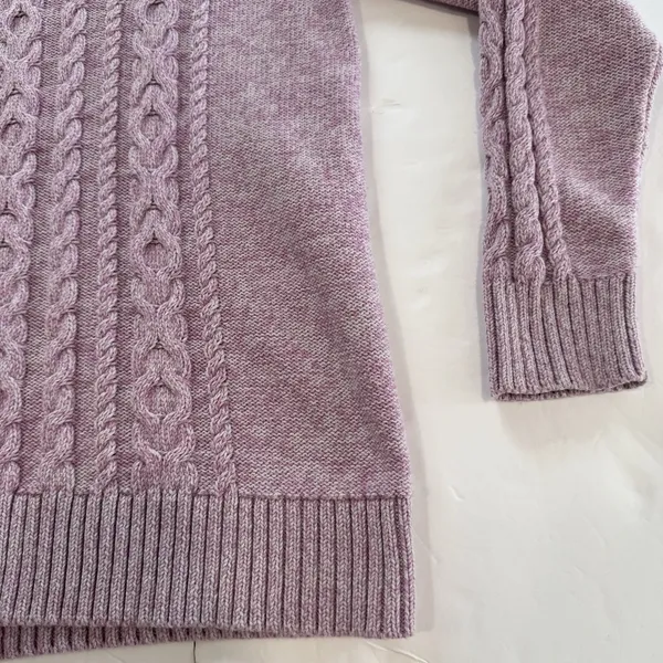 LL Bean Pink Marled‎ Double L Mixed Cable Crew Neck Pullover Sweater Size LARGE - Image 4