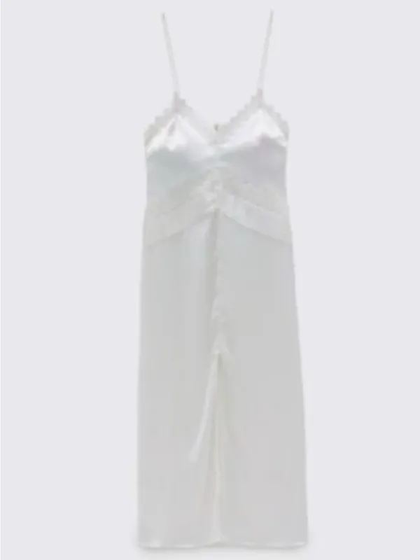 Zara White Satin Lace-Trim Slip Dress - Image 5