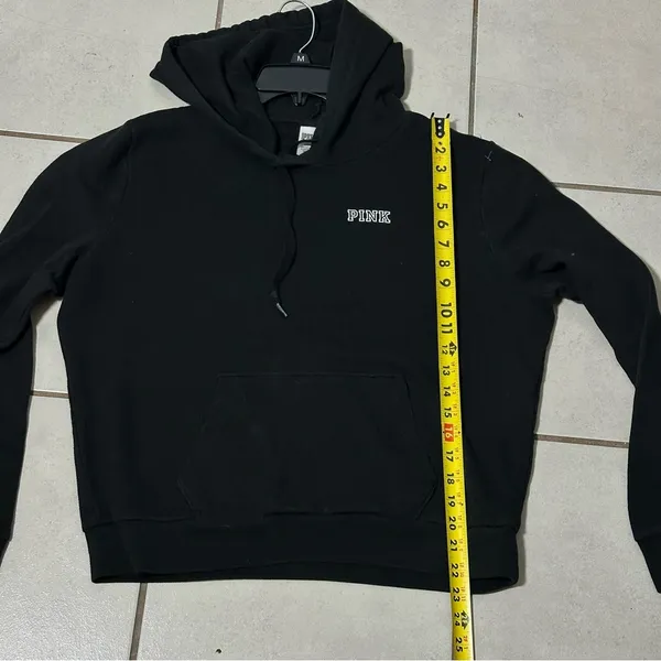 PINK Victoria's Secret Women Black Hoodie Sweater‎ Pullover Size L - Image 5