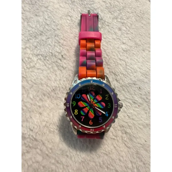 Accutime Women's Multi-color Rainbow Flower Silicone Analog‎ Quartz Watch - Image 2