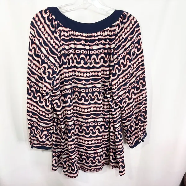 Vineyard Vines Large Top Silk Navy Blue Pink Fish Stripe Print‎ Long Sleeve 635 - Image 2