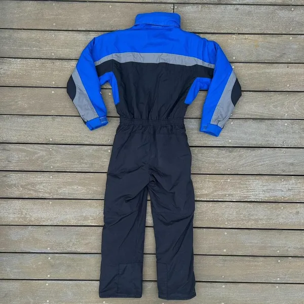 Vintage Columbia Sportswear Black/Blue Ski Suit Snow Suit w/ Hood - Image 4