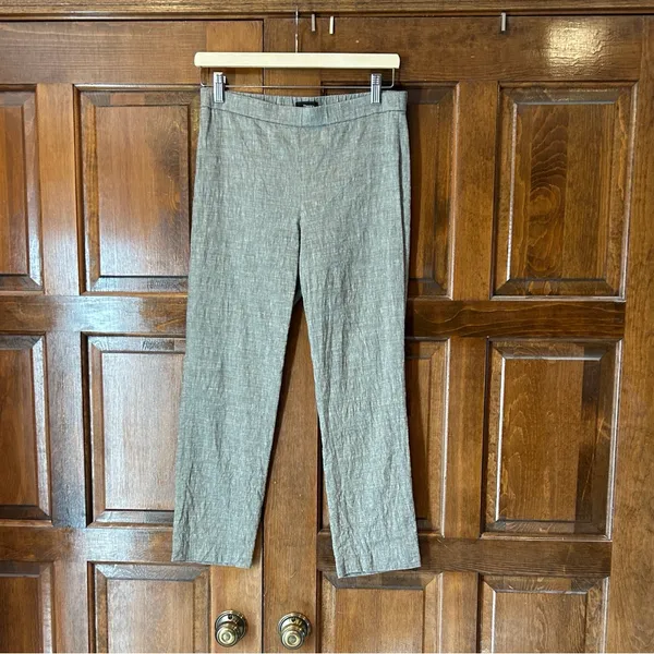 Theory Women's Size‎ 4 Eco Sharkskin Linen Blend Pull On Pants Gray Cropped - Image 2