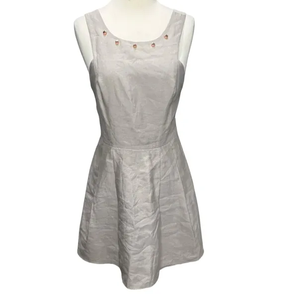 BCBGeneration Mini Dress 2 Light Gray Metallic Studded Pockets Fit Flare HOCO‎ - Image 2