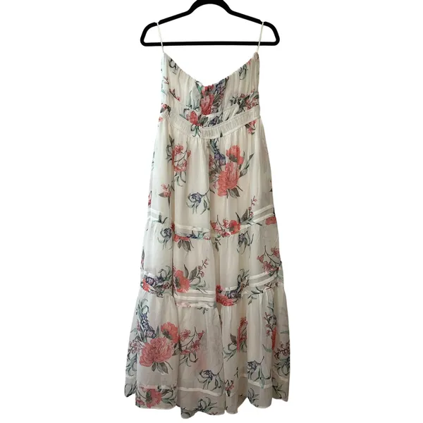Anthropologie Somerset Strapless Floral Chiffon Midi Dress Ivory‎ NWT Size L - Image 4