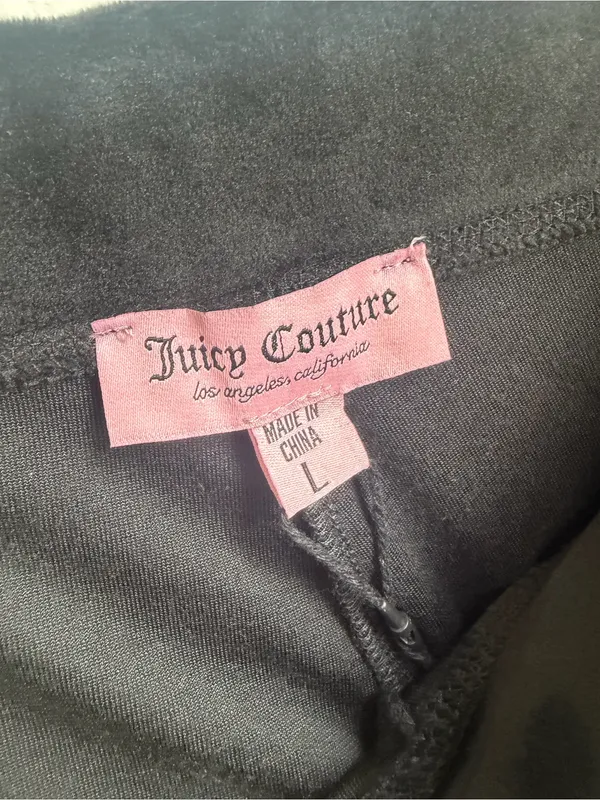 Juicy Couture Black Velour Boot Cut Pants with Rhinestone Logo - Image 3