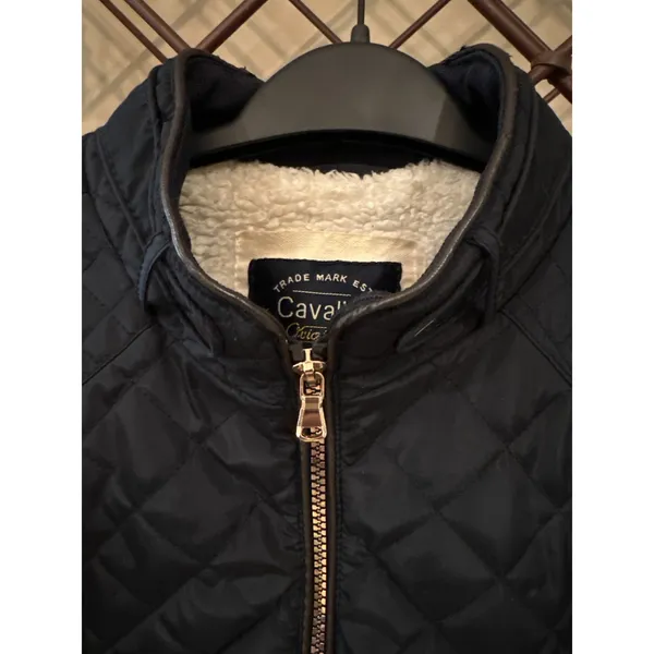 Quilted Moto Jacket Sherpa Lined Y2K Equestrian Elbow Patch Navy 1X Cavalini‎ - Image 4