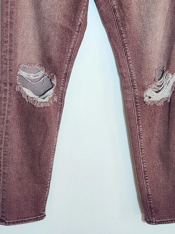 American Eagle Burgundy Pink Dyed Distressed Jeans Size 8 Long - Image 3