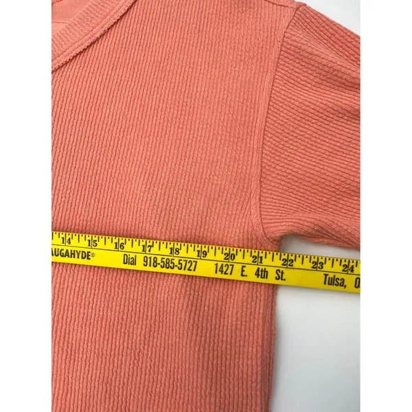 AERIE Wonder Textured V-Neck Sweatshirt Women Small Peach Waffle‎ Knit Oversized - Image 10