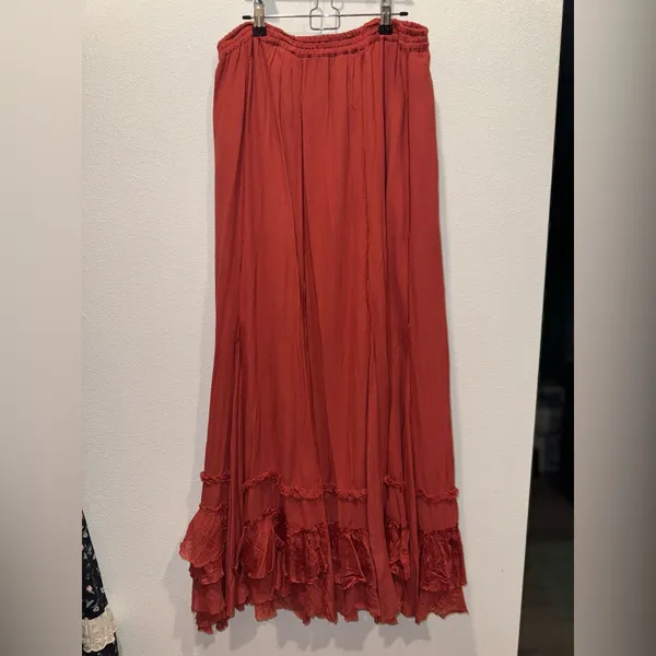 Free People FP One Cypress Ruffle Maxi Skirt Boho Terracotta NWOT L - Image 5