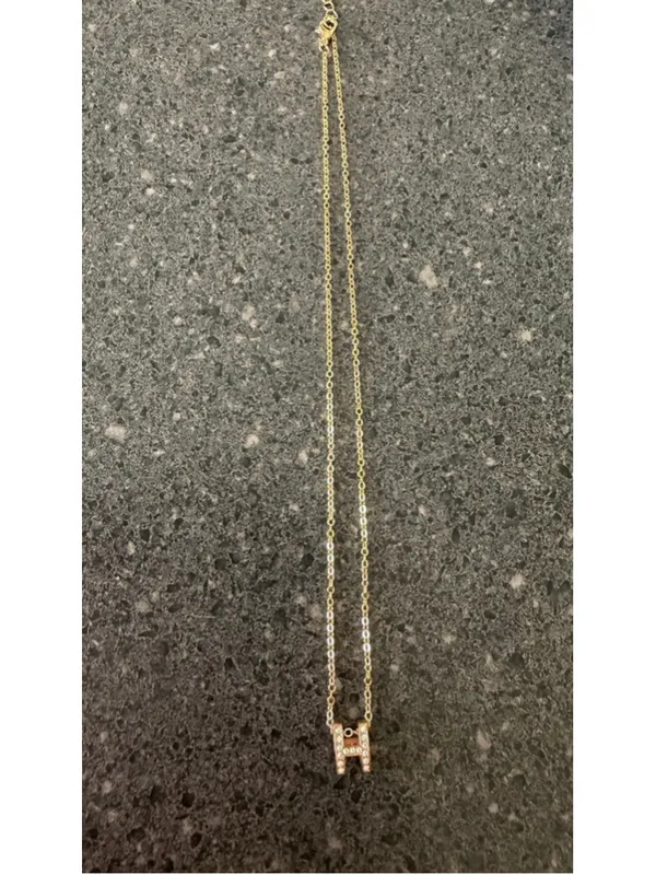 Women's Unbranded Gold Tone H Initial Necklace with Clear Stones, One Size - Image 3