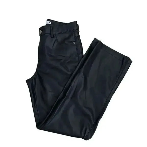 ZARA Faux Leather Pants Black High Waisted Straight Leg SZ 8 #1120 - Image 7