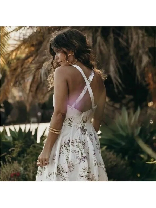 Brock Collection x H&M Lyocell Blend Cream Floral Long Cross Back Dress DESIGNER - Image 2