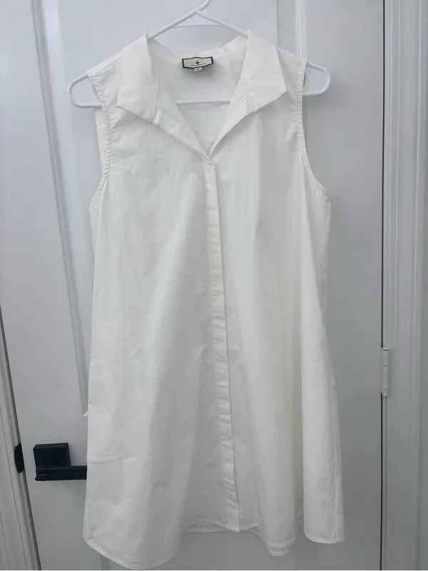Tuckernuck White Collared Sleeveless Shirt dress preppy coastal - Image 2