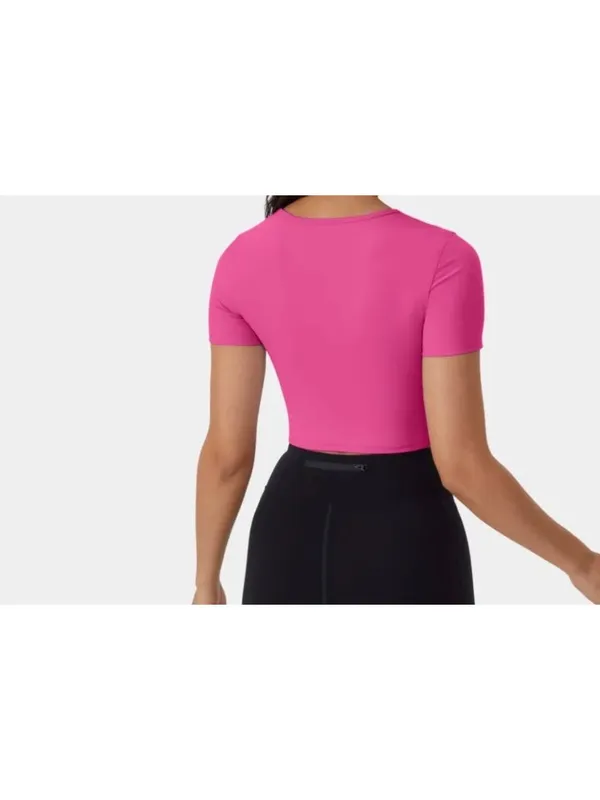 Halara S Softly Zero Hot Pink Short Sleeve Cut-Out Crop Top Size S - Image 8