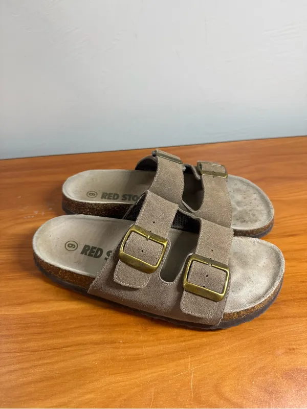 Red Stone Double Buckle Strap Slip on Sandal‎ Suede Brown W9 - Image 3