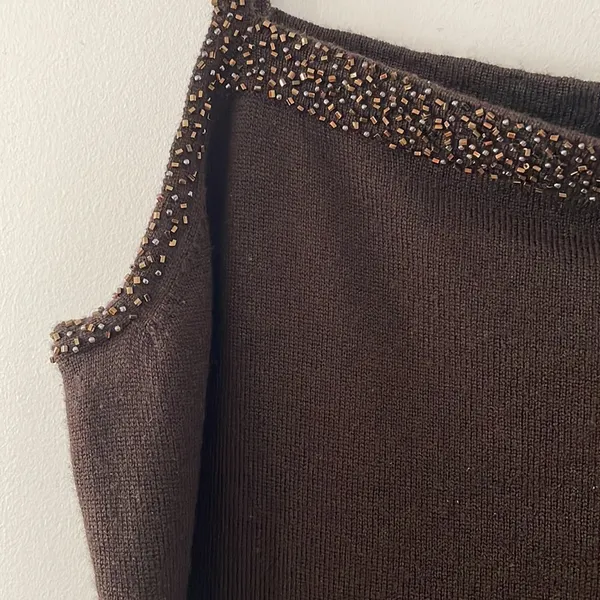 Linda allard Ellen Tracy tank top in brown with beading - Image 2