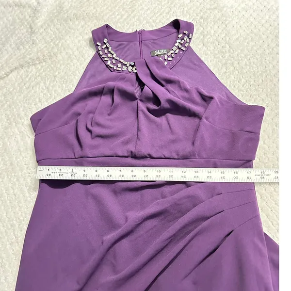 S.L. Fashions SLNY Maxi Dress Women's Plus 18 Purple Embellished Halter Neckline - Image 10