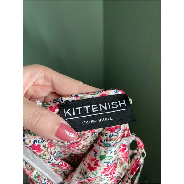 Kittenish Sweetheart Slip Cinched Midi Slide Slit Dress Ditsy Floral Size XS - Image 5
