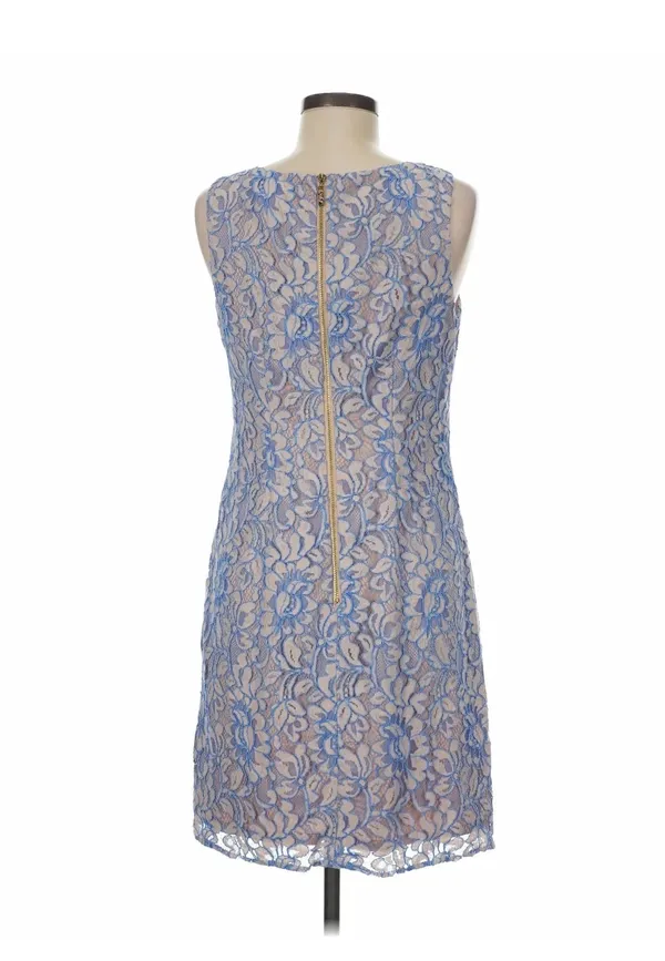 Eliza J Light Blue Floral Lace Sleeveless Shift Cocktail Dress Nude Lining Sz 6 - Image 3