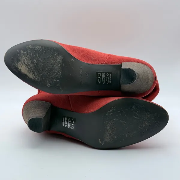 Free‎ People Suede Ankle Boots Women 36 Red Fold Over Cuff Pointed Toe Cone Heel - Image 7