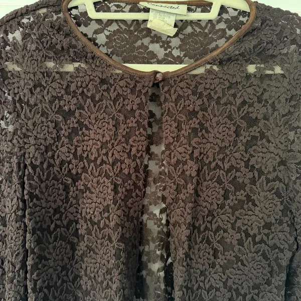 vintage y2k boho indie cottage coquette brown lace long sleeve cardigan top - Image 5