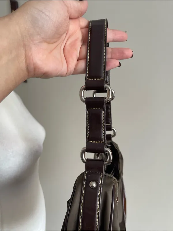 Chaps Brown Shoulder Hobo Bag with Dark Brown Accents - Image 4