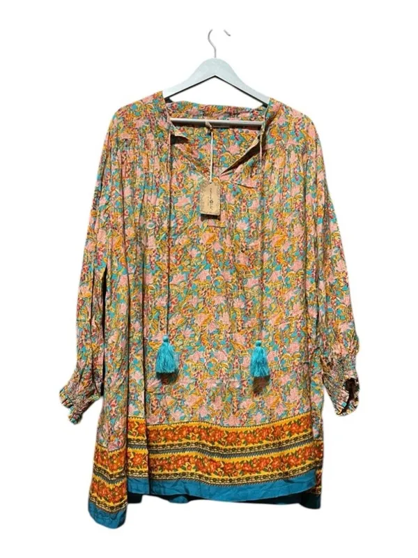 NWT Natural Life Dara V-Neck Tunic Dress Boho Floral Tassel Mini Medium - Image 3