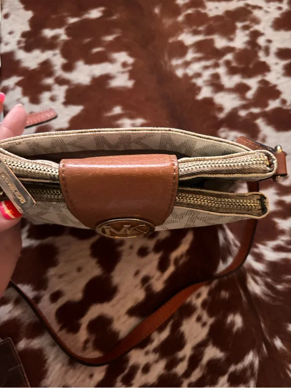 Michael Kors Brown/Beige Crossbody Bag with Signature MK Print‎ - Image 8