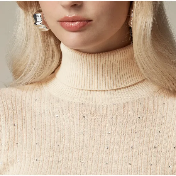 NEW J.Crew Featherweight Cashmere Turtleneck Sweater Rhinestones Buttercream S - Image 2