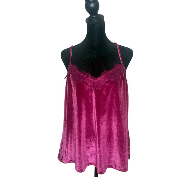 Whimsigoth Coquette Velvet Lace‎ Trim Cami Tank Top Womens L Pink Gothic - Image 4