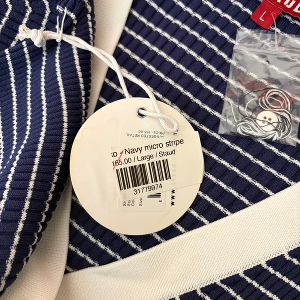 NWT!! STAUD Shoko Stripe Long Sleeve Sweater Dress Navy Blue White Striped Large - Image 12