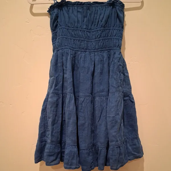 Thirty Thirty LA Strapless Mini Dress size S Royal Blue Smocked Tiered Ruched - Image 8