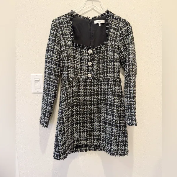LIKELY Robin Dress Tweed‎ Jeweled Button Front Mini Preppy size 6 - Image 3