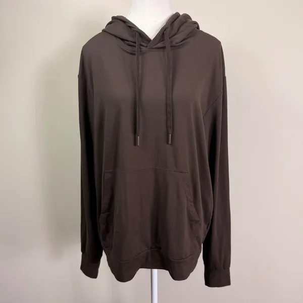 Comfrt All Day Jersey Brown Pullover Hoodie Relaxed Fit Stretch Sweatshirt Small - Image 3