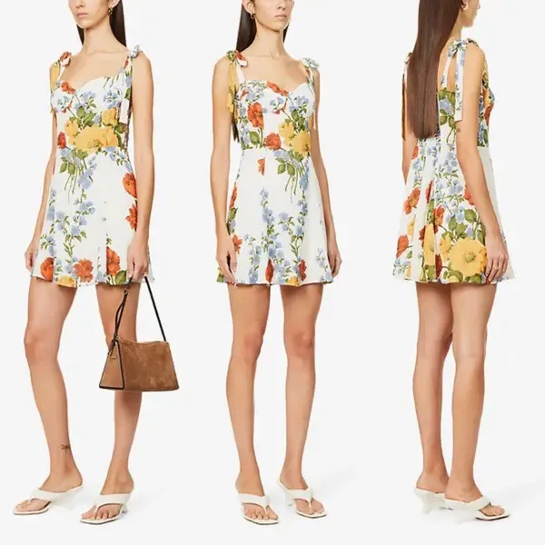 Reformation Niara Floral Print Crepe Mini Dress Size 8 Cottage Romantic Coquette - Image 6