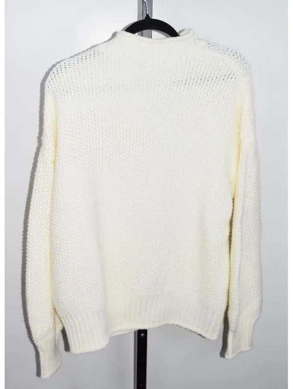 Ivory Chunky Knit Sweater Women's Cream Textured Crewneck Long Sleeve Pullover - Image 2