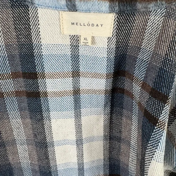 MELLODAY Blue Plaid Shacket XL Oversized Flannel Jacket‎ Lightweight Coat - Image 4