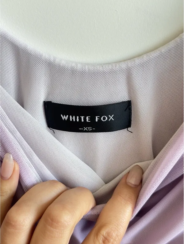 White Fox Don’t Tell Me Now Mini Dress Lilac XS Mesh Ruffle Bodycon - Image 4