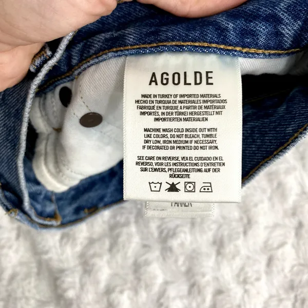 Agolde Blue Medium Wash Denim Grudge Parker Distressed Vintage Fit Shorts 30 - Image 7