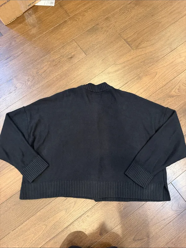 Quince Black 100% Cotton Button-Front Cropped Cardigan Size XL - C30-126 - Image 7