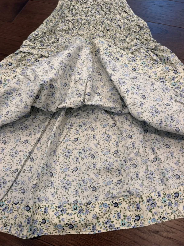 Free People Floral Smocked Open Back Mini Dress Blue Cream Small - C11-498 - Image 7